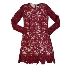 Akira Chicago Black Label Red Lace Bodycon Dress with Nude Lining Size Medium
